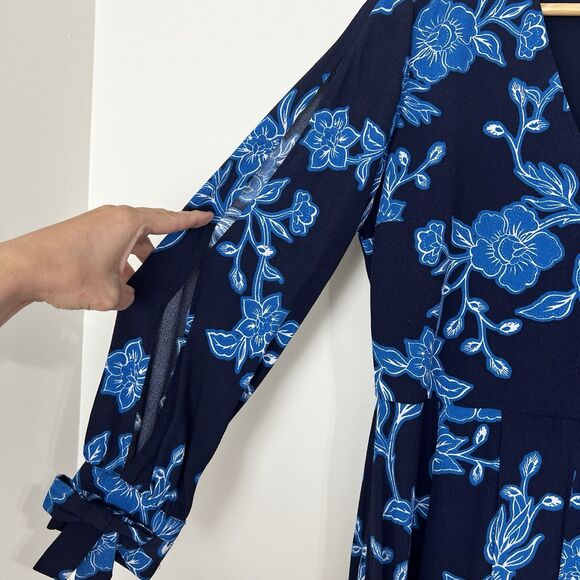 Draper James Blue Geranium Floral Tie Sleeve Dress Sz 4 Classic Rodeo Wedding - Picture 7 of 12